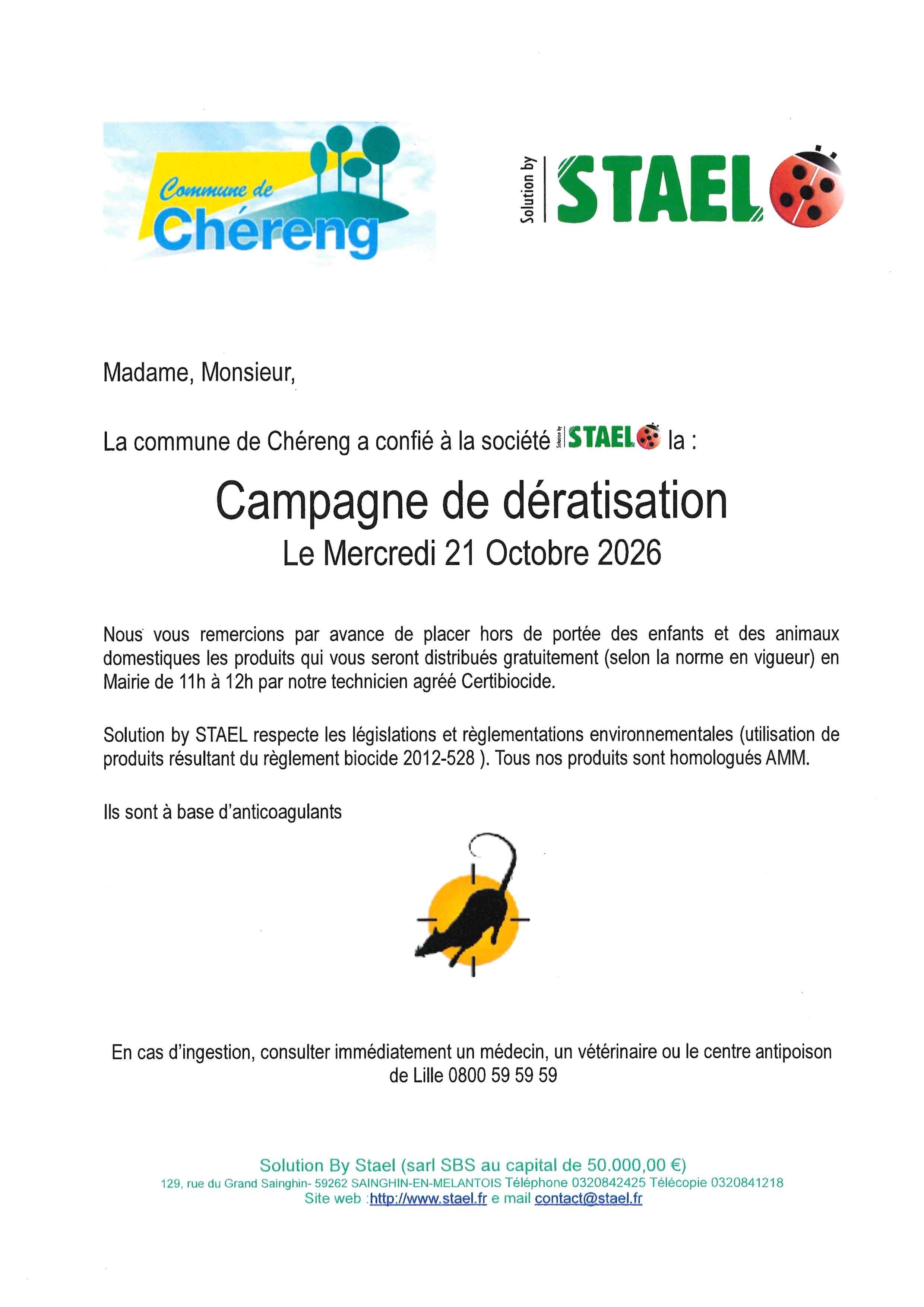 Affiche campagne de dératisation octobre 2026