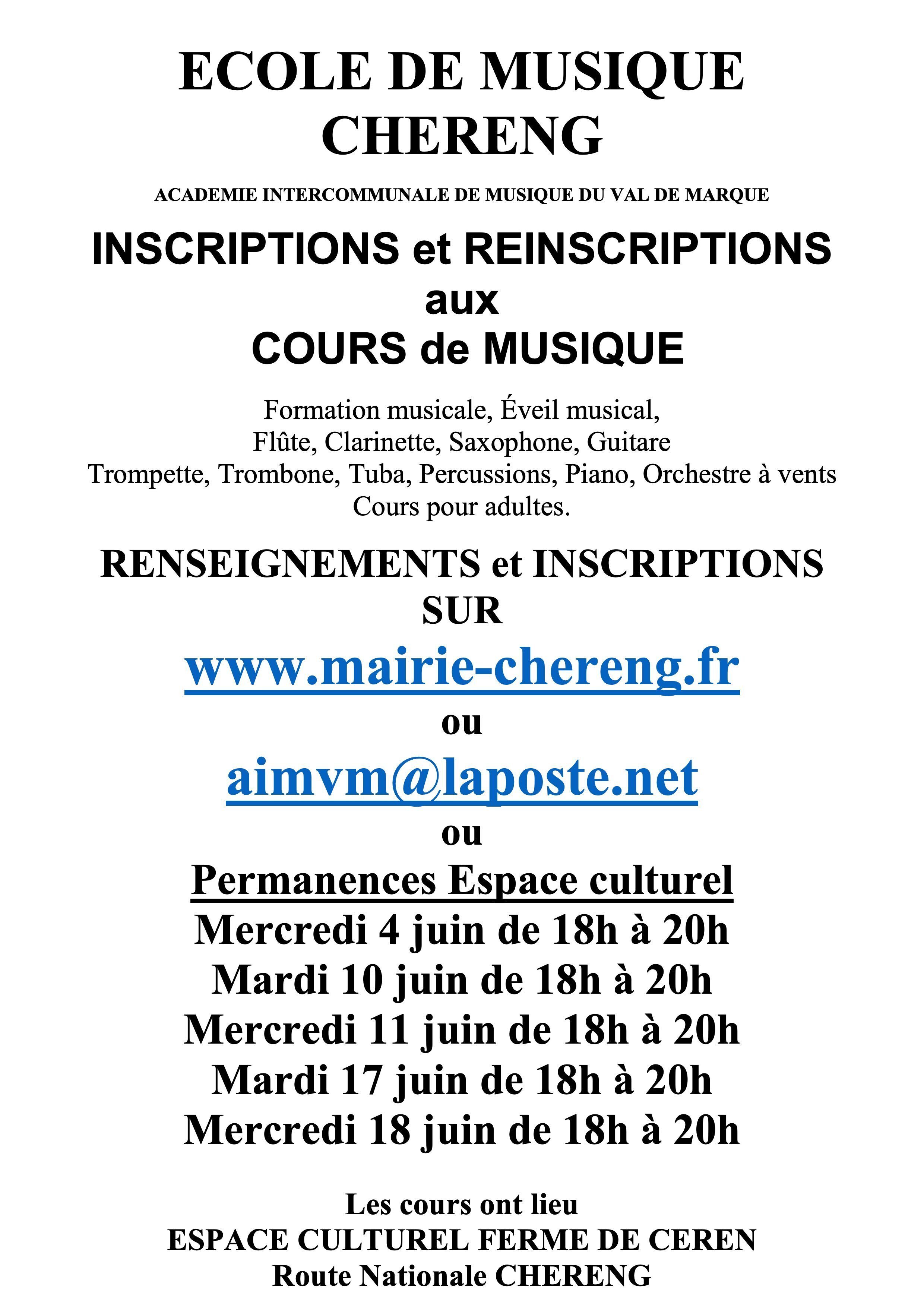 Affiche école de musique inscriptions