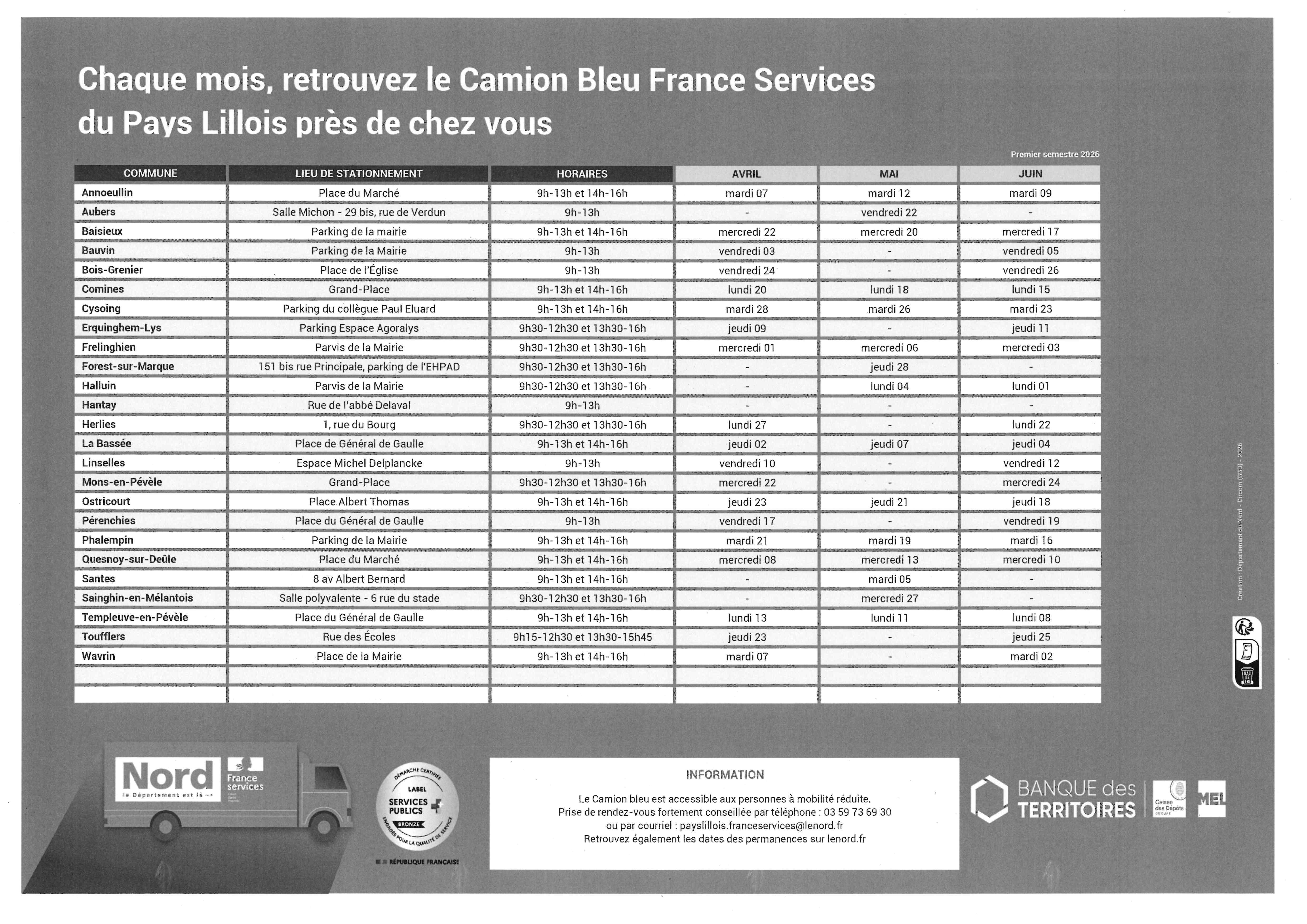 Camion bleu - avril à juin 2026