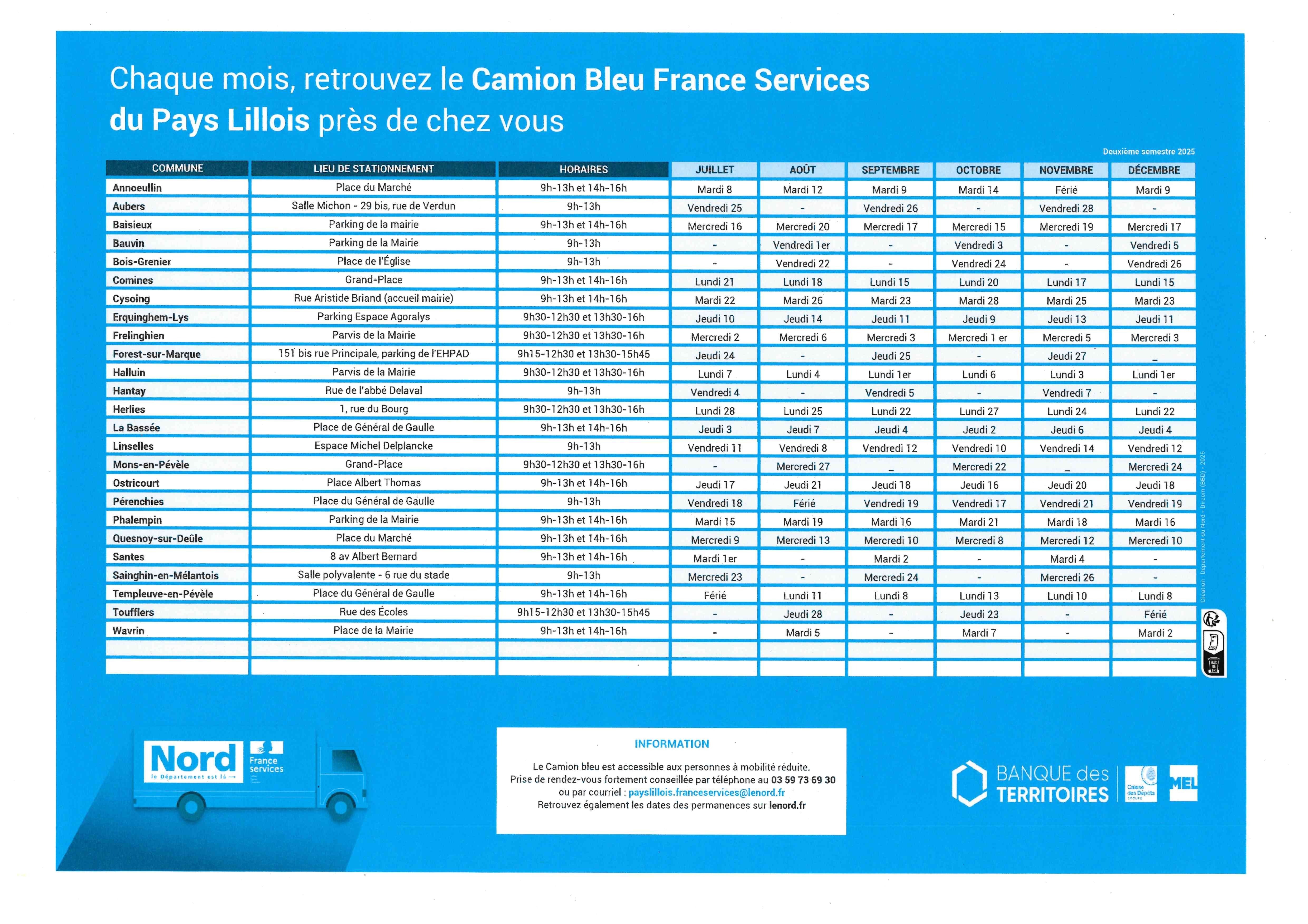Camion bleu juillet à décembre 2025