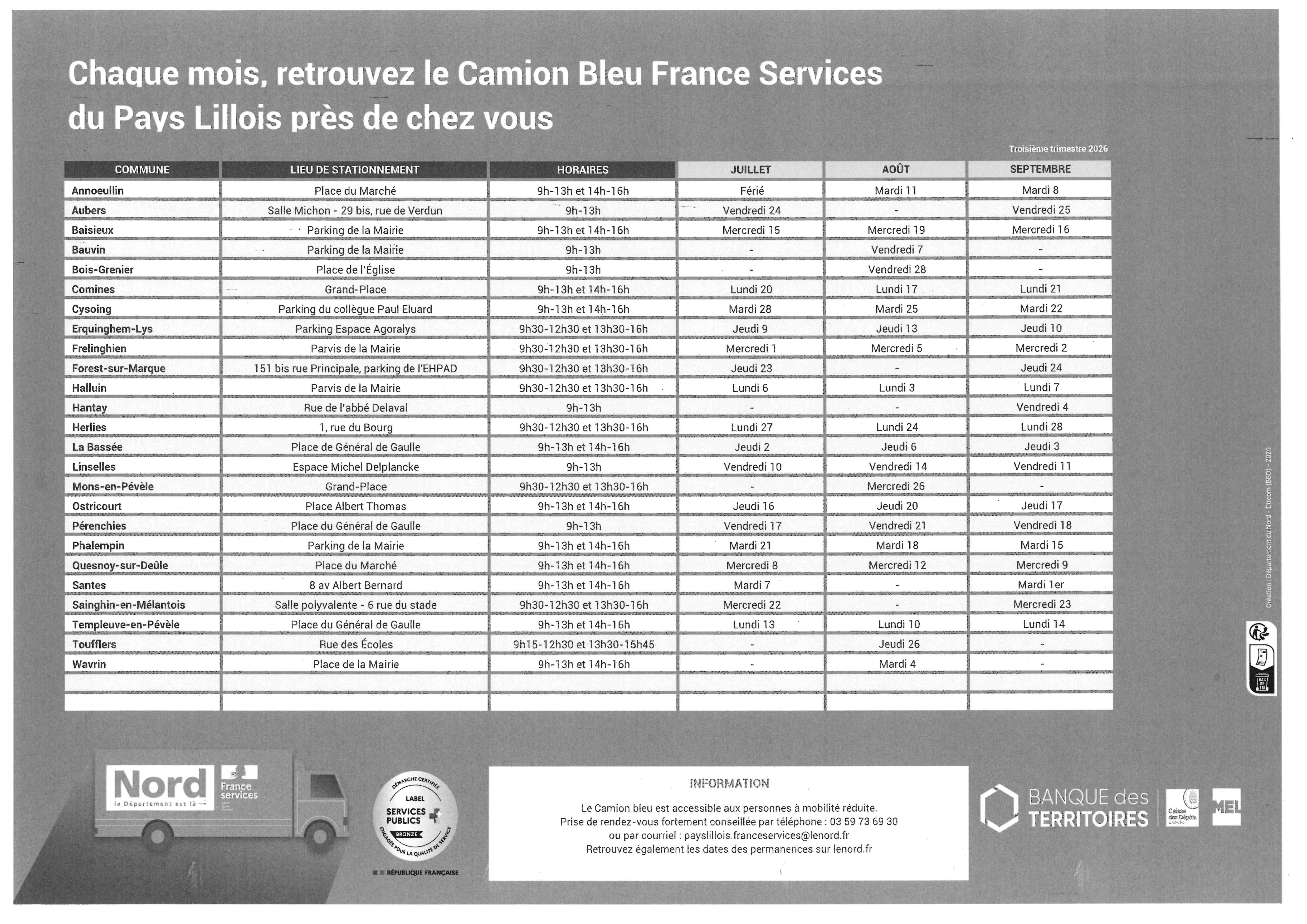 Camion bleu juillet à sept 2026