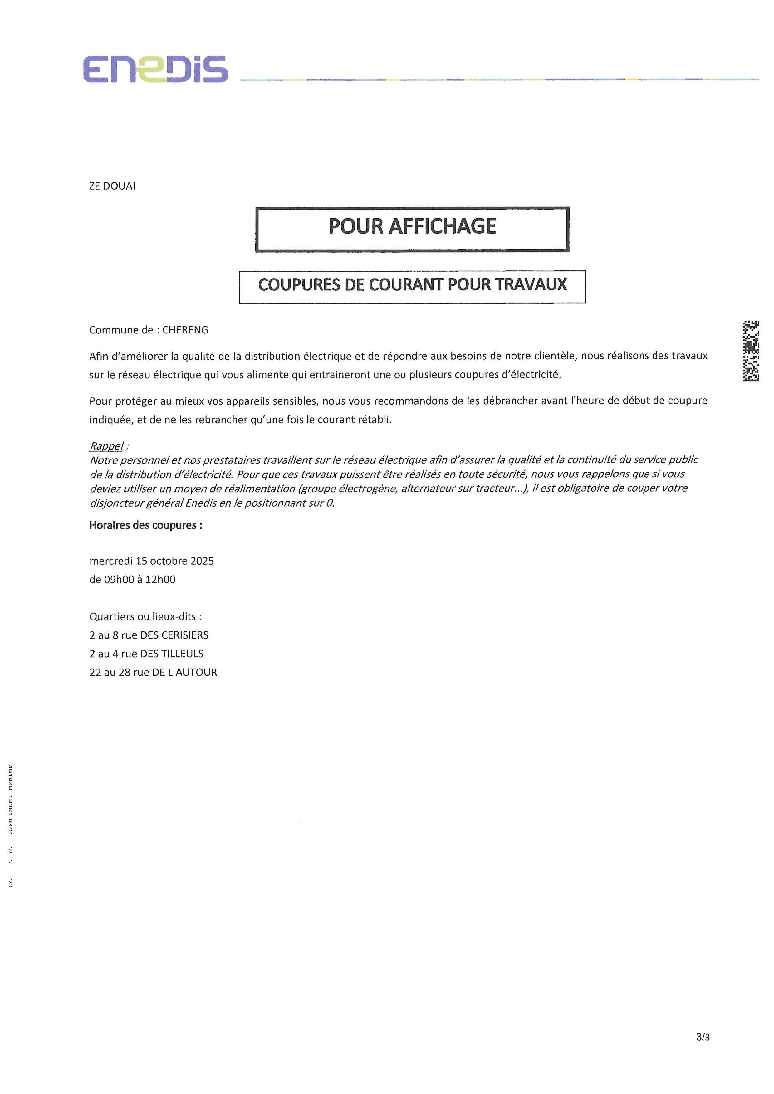 Coupure de courant octobre 2025