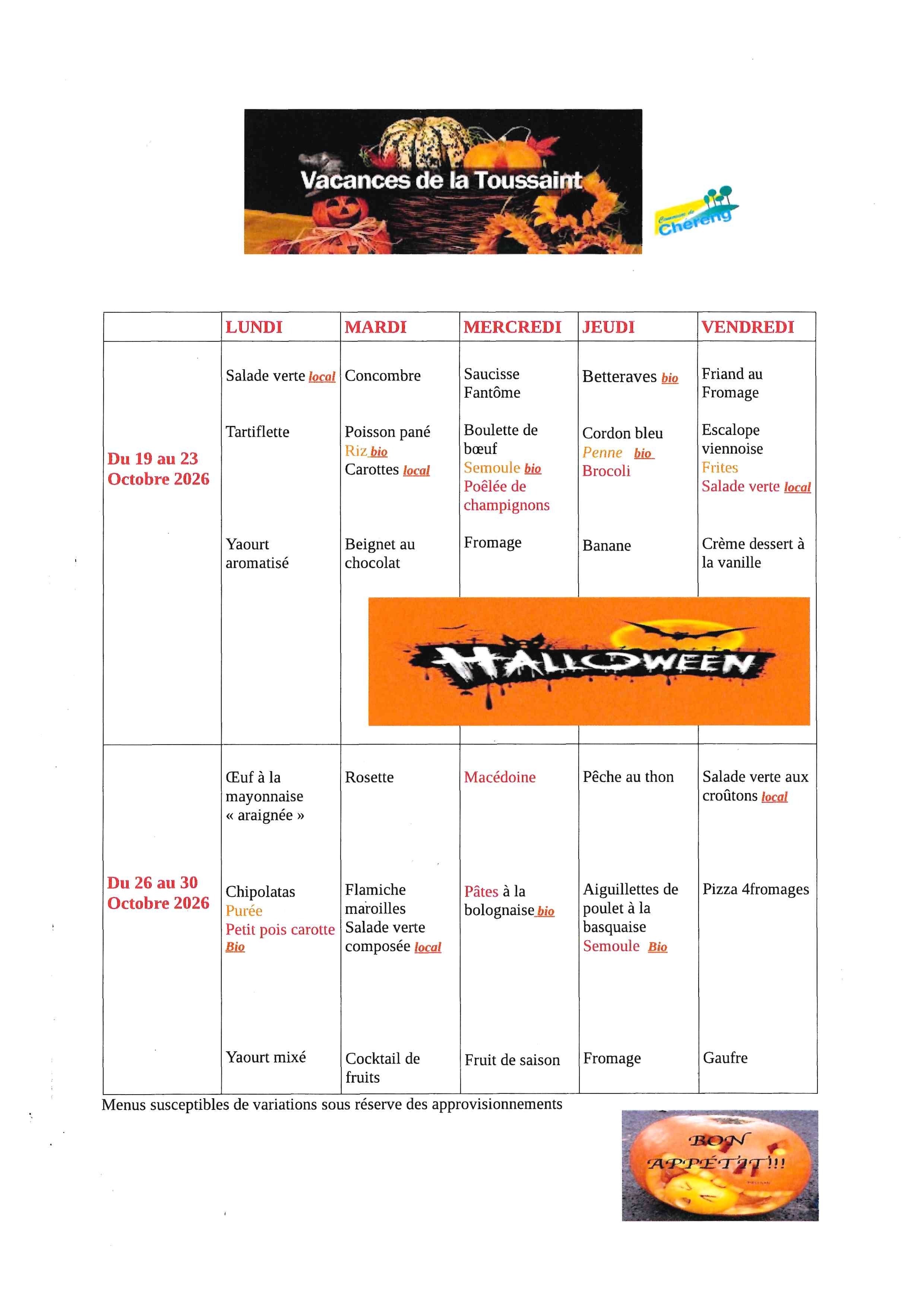 Menu ALSH AUTOMNE 2026