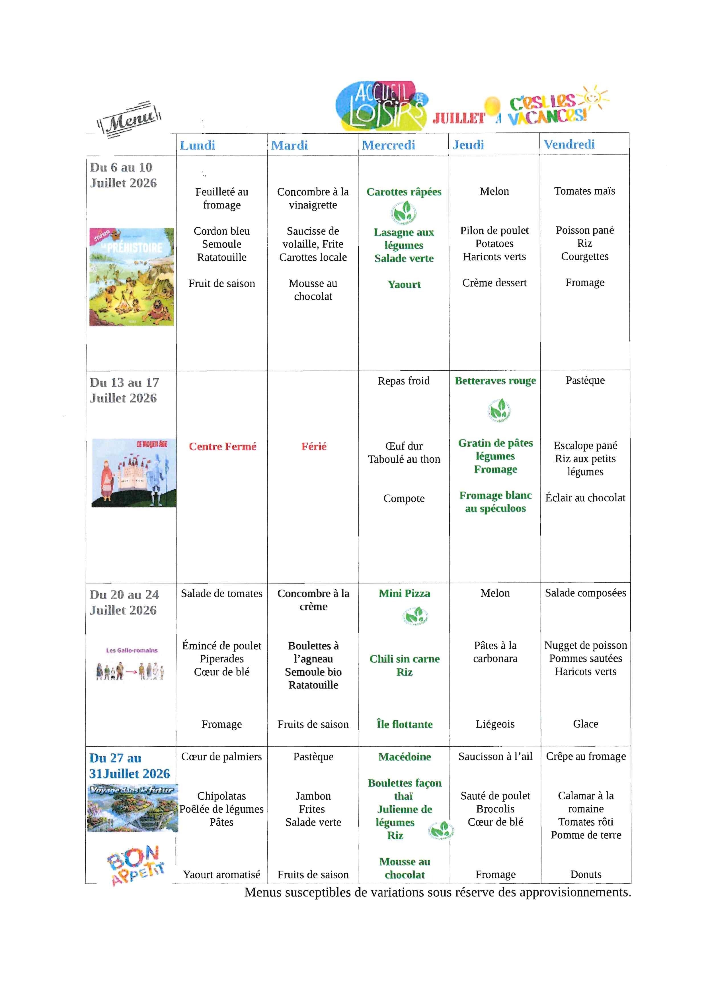 menus juillet alsh été 2026