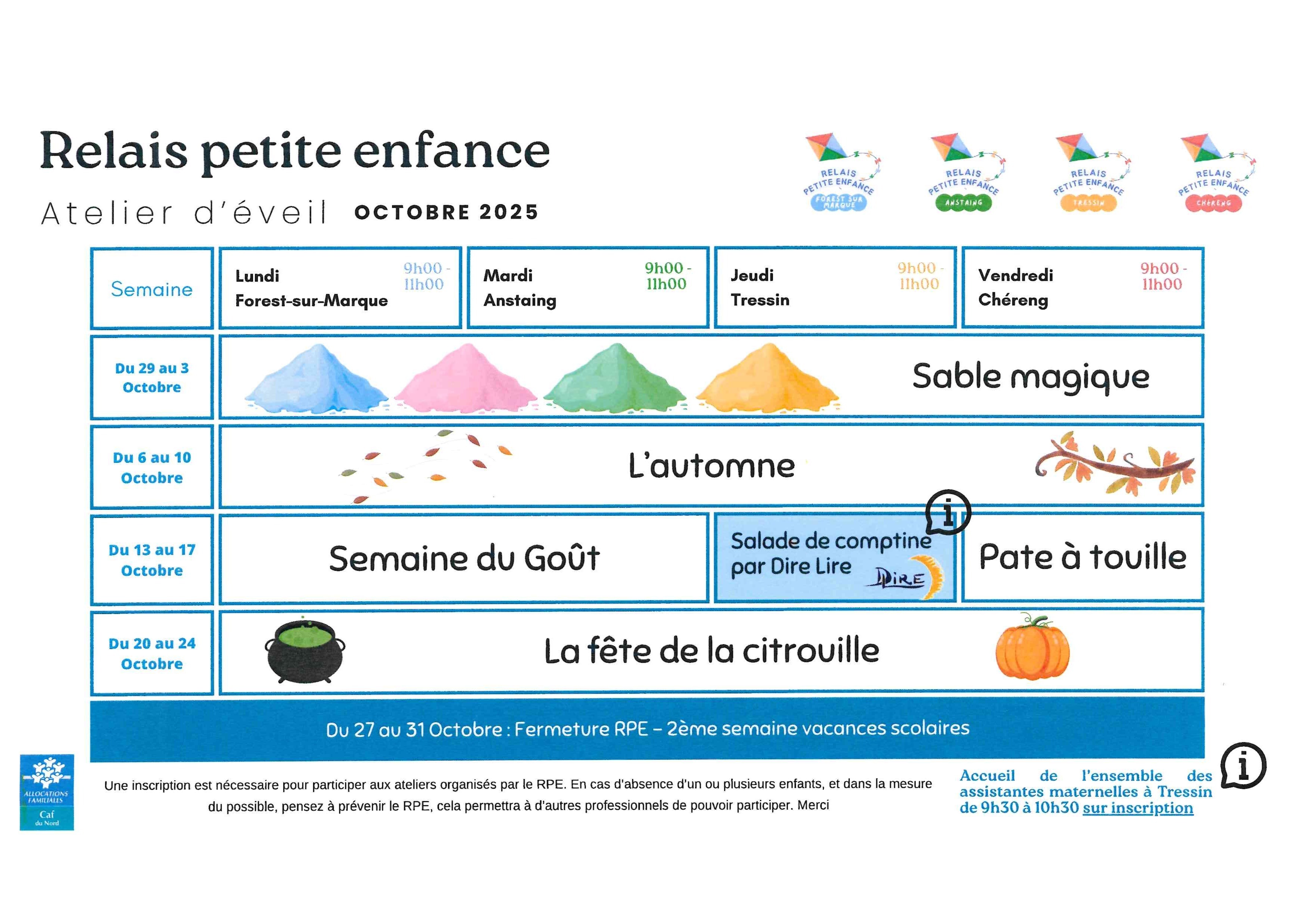 Planning d'activités RPE - octobre 2025